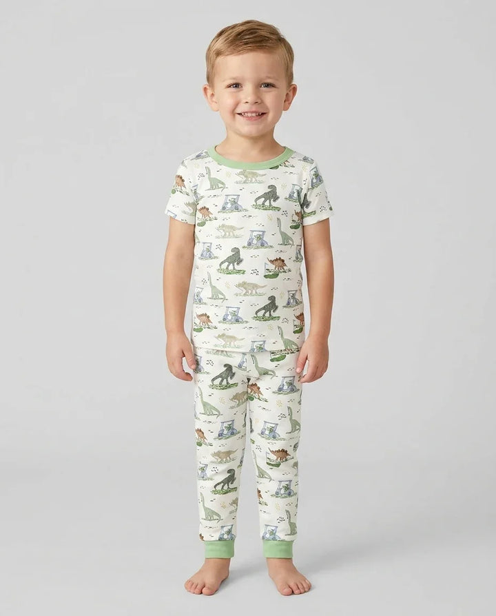 Dinos On The Green Daddy & Me Matching Bamboo Two Piece Short Sleeve Pajama Set