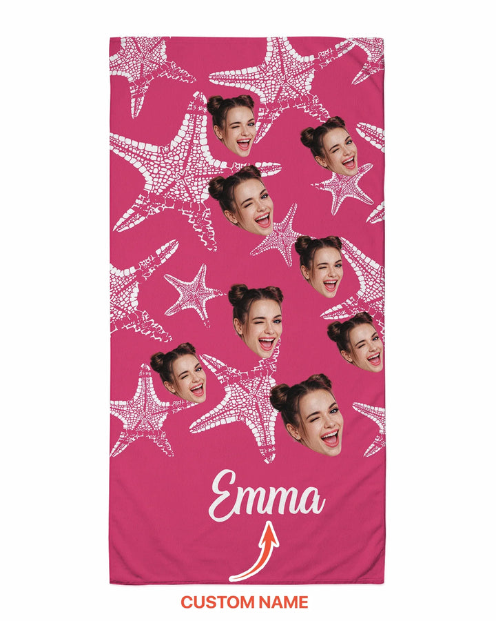 Custom Photo Starfish With Names Bamboo Beach Towel
