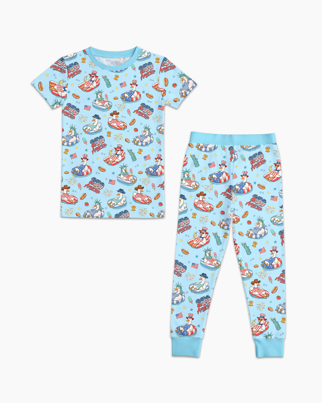 250 America Patriotic Goose Family Matching Bamboo Two Piece Short Sleeve Pajama Set