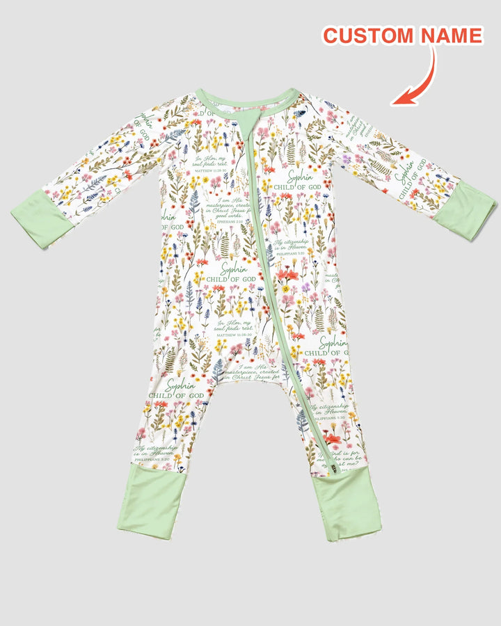 Custom Name Child of God Flower Garden Bamboo Convertible Zippy