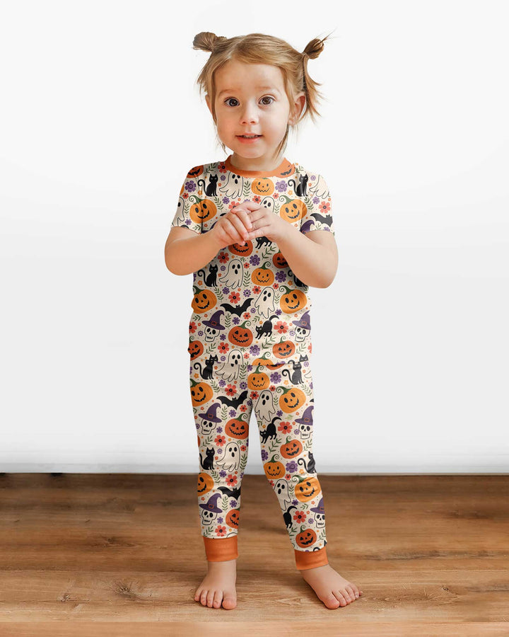 Spooky Halloween Floral Delight Bamboo Two Piece Short Sleeve Pajama Set