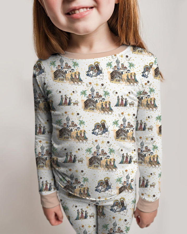Nativity Christmas Family Matching Family Bamboo Two Piece Long Sleeve Pajama Set