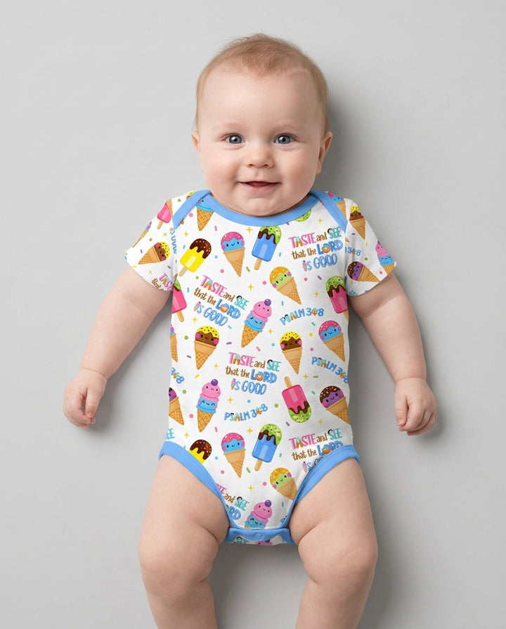 Jesus Summer Ice Cream Taste and See That The Lord Is Good Bamboo Bodysuit