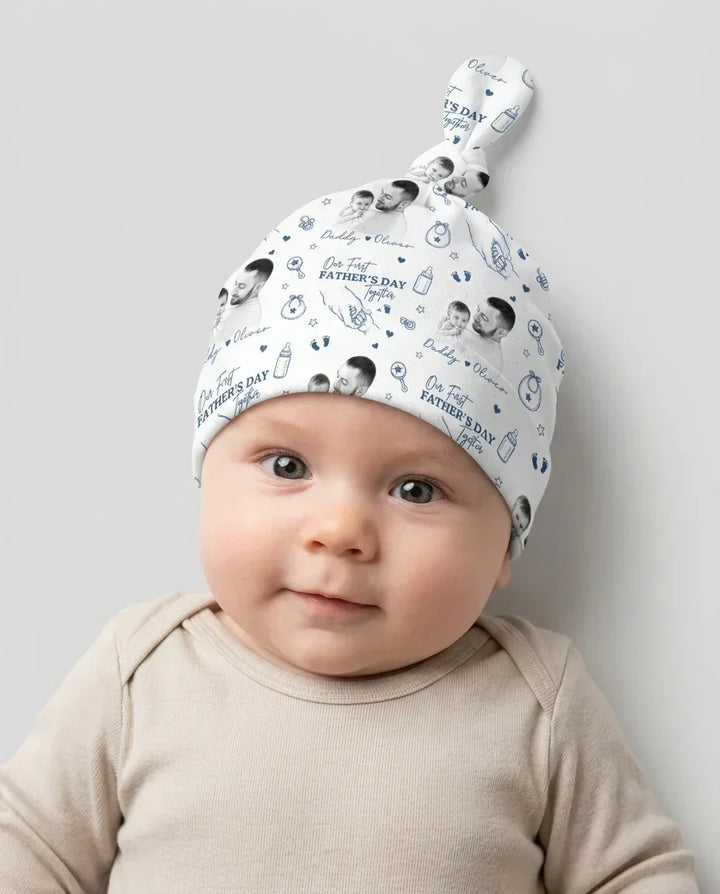 Custom Photo Our First Father's Day Together Bamboo Knotted Hat
