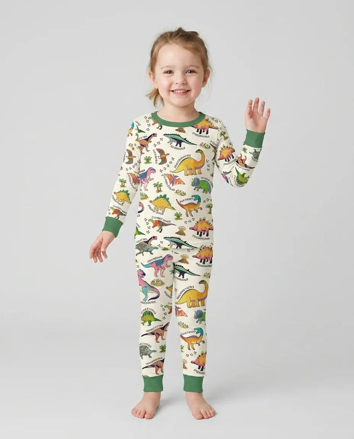 All The Dino Types Bamboo Two Piece Long Sleeve Pajama Set