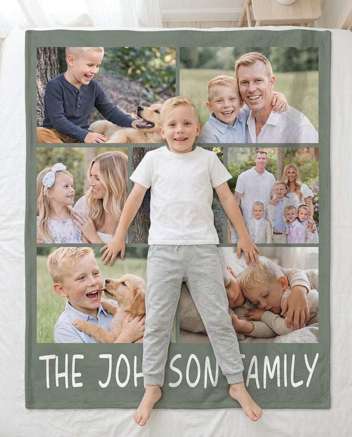 Custom Photo Collage Family Bamboo Blanket