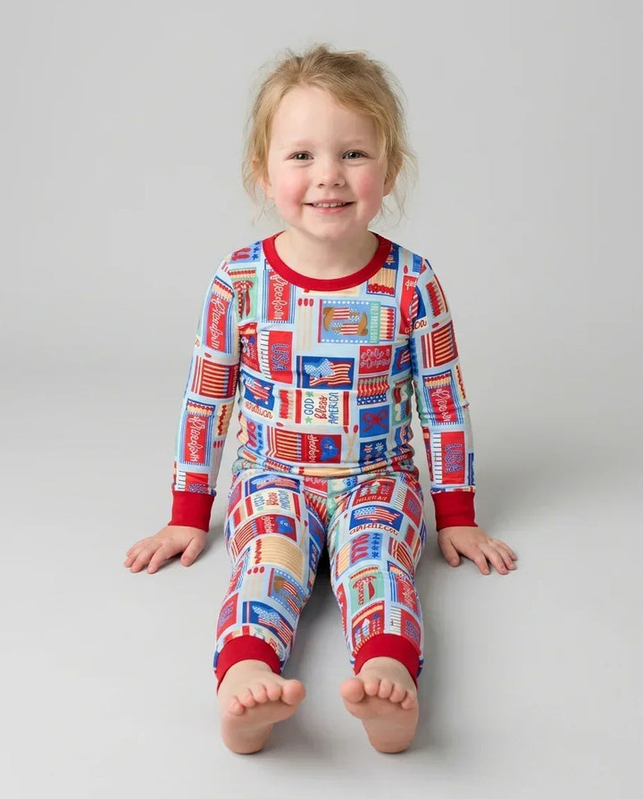 Patriotic Matchbox Family Matching Bamboo Two Piece Long Sleeve Pajama Set