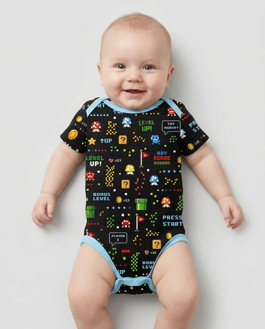 Pixel Game Lover Matching Bamboo Bodysuit