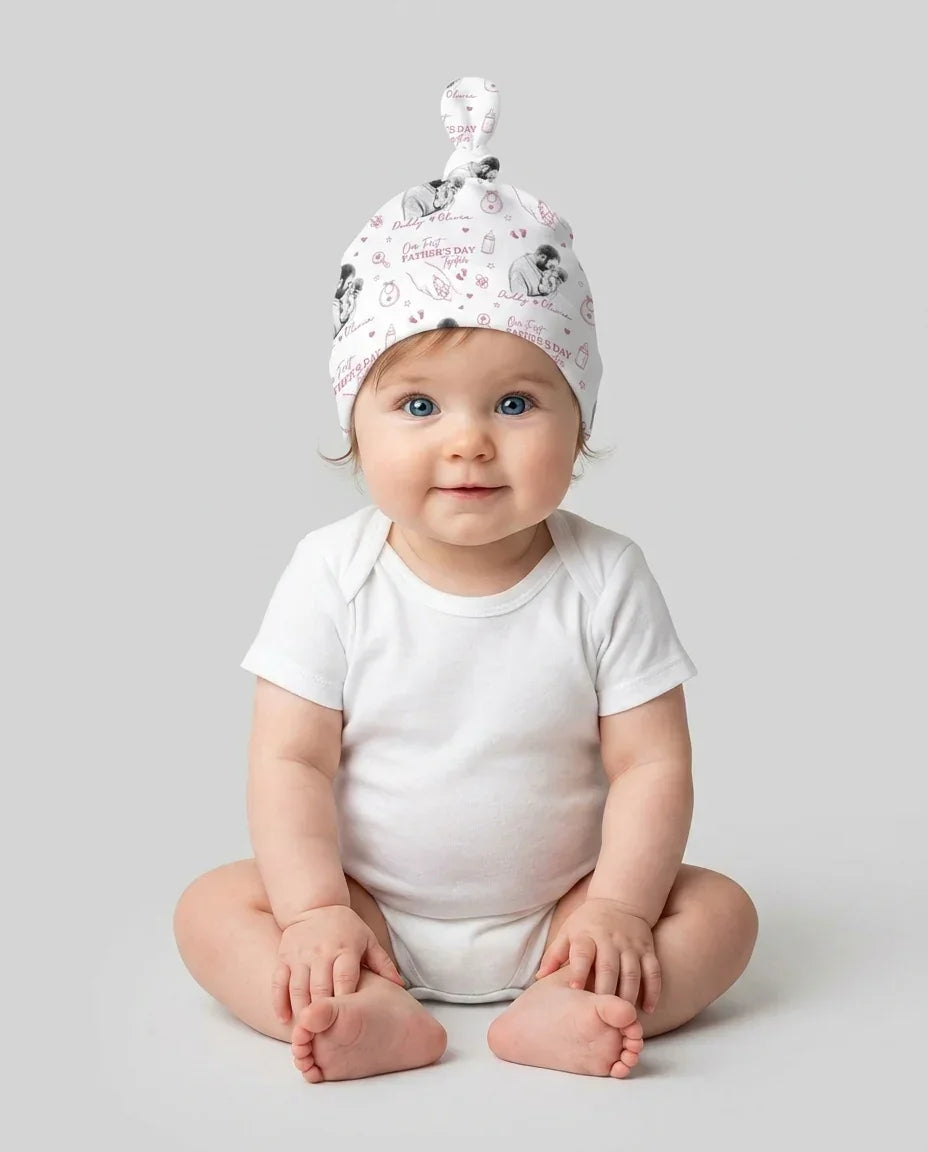 Custom Photo Our First Father's Day Together Bamboo Knotted Hat