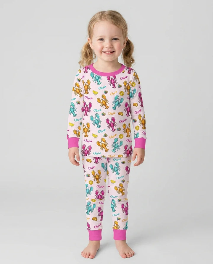 Custom Name Crawfish Crew Bamboo Two Piece Long Sleeve Pajama Set