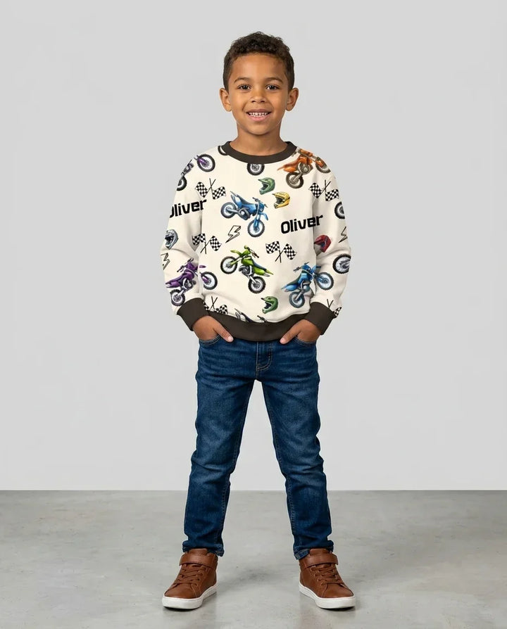 Custom Name Little Dirt Bike Rider Bamboo Crewneck Sweatshirt
