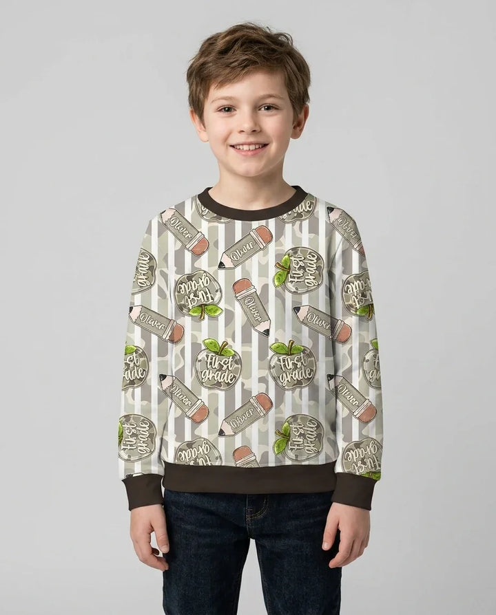 Custom Name Camo Apple Days Bamboo Crewneck Sweatshirt