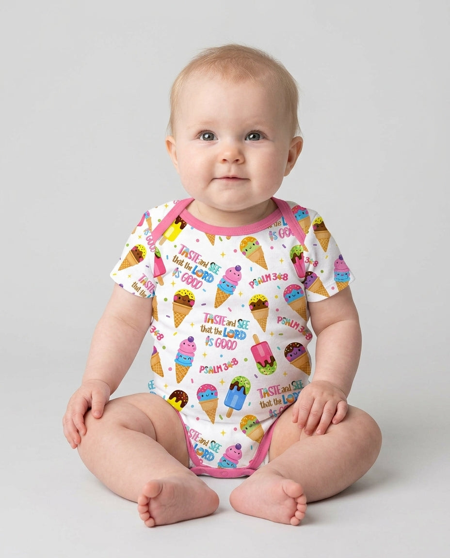 Jesus Summer Ice Cream Taste and See That The Lord Is Good Bamboo Bodysuit