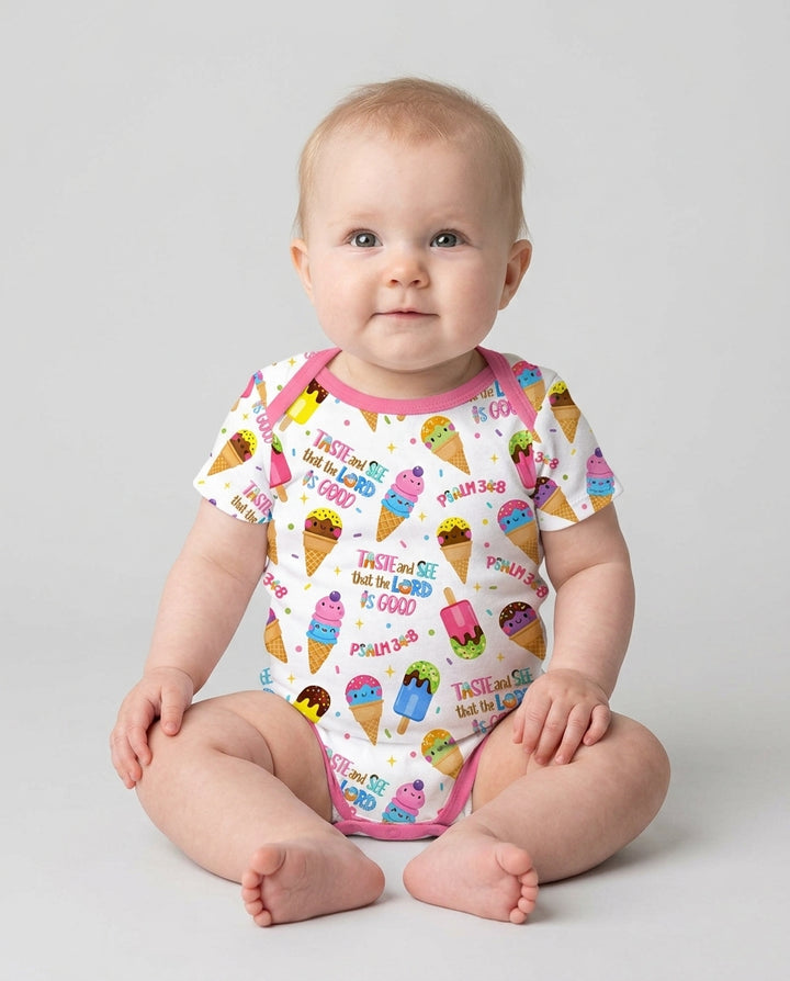 Jesus Summer Ice Cream Taste and See That The Lord Is Good Bamboo Bodysuit