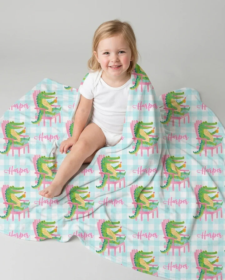 Custom Name Preppy Later Gator Bamboo Blanket