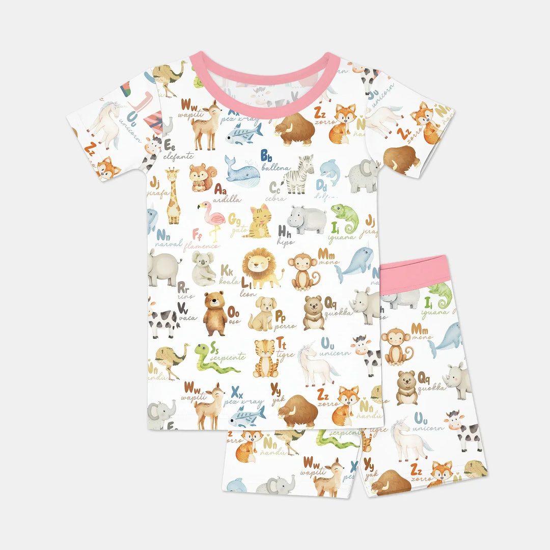 Spanish Alphabet Bamboo Two Piece Short Sleeve Shorts Pajama Set