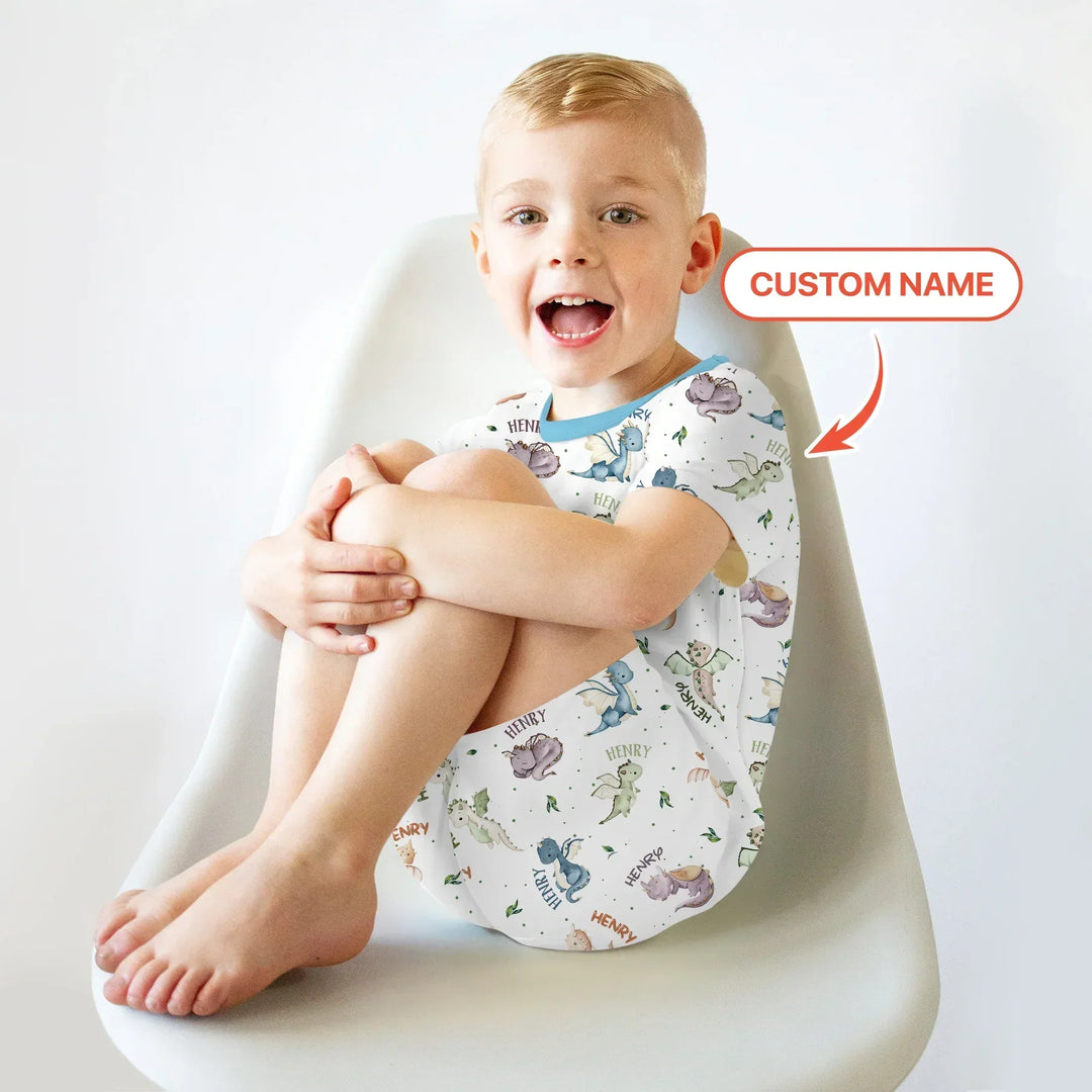 Sweet Baby Dragons Custom Name Bamboo Two Piece Short Sleeve Shorts Pajama Set