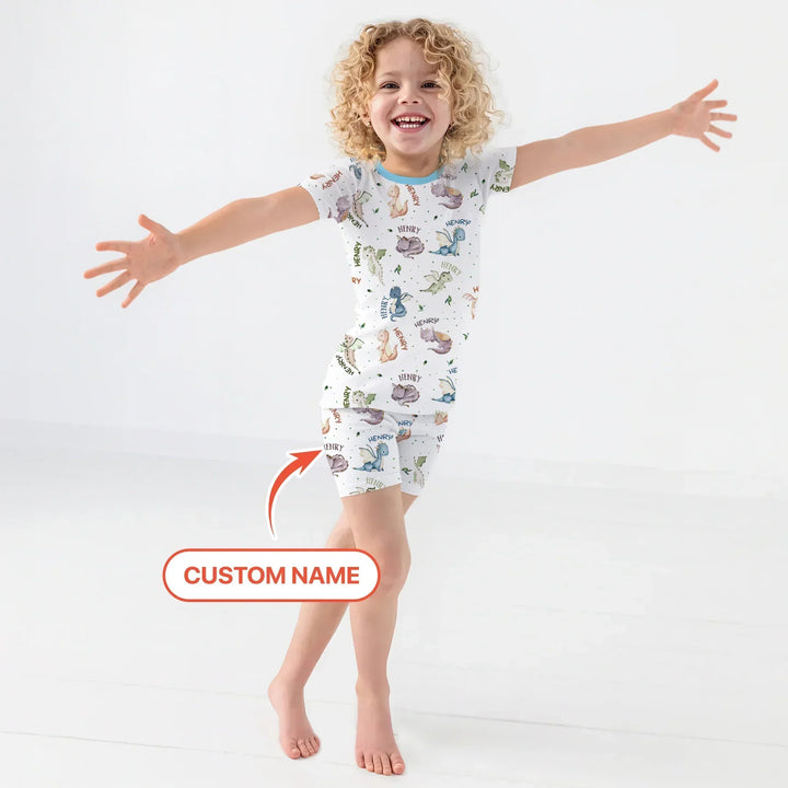 Sweet Baby Dragons Custom Name Bamboo Two Piece Short Sleeve Shorts Pajama Set