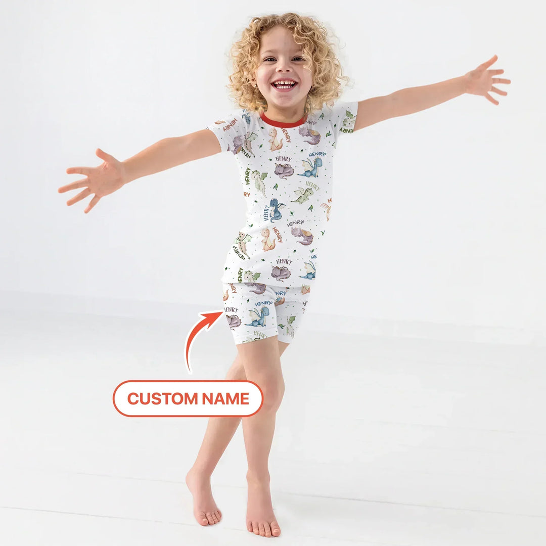 Sweet Baby Dragons Custom Name Bamboo Two Piece Short Sleeve Shorts Pajama Set