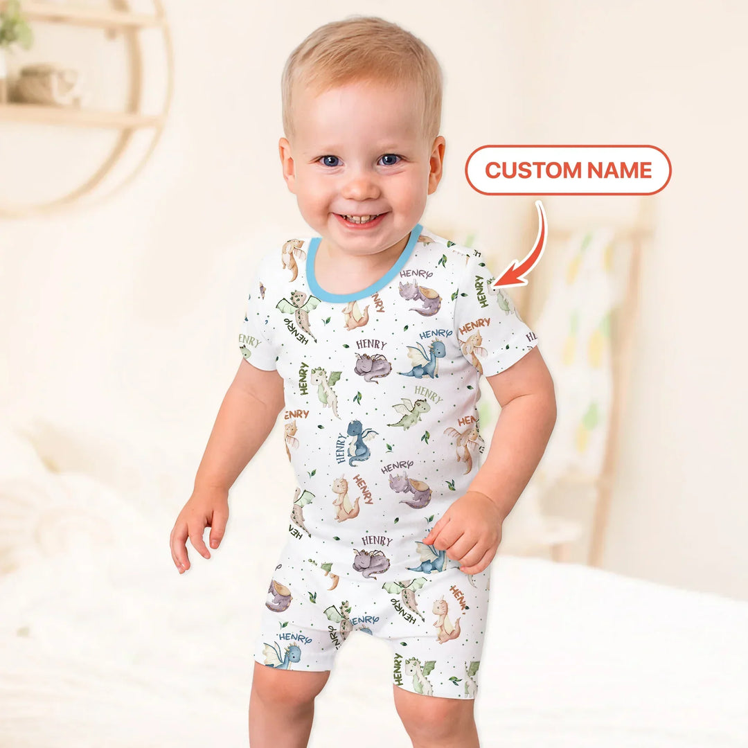 Sweet Baby Dragons Custom Name Bamboo Two Piece Short Sleeve Shorts Pajama Set