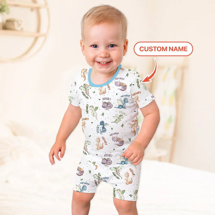 Sweet Baby Dragons Custom Name Bamboo Two Piece Short Sleeve Shorts Pajama Set