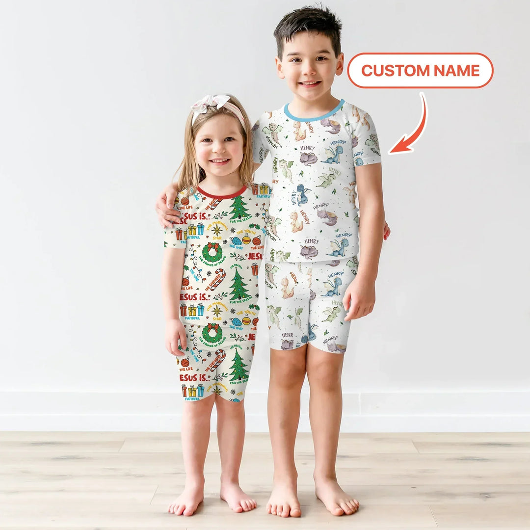 Sweet Baby Dragons Custom Name Bamboo Two Piece Short Sleeve Shorts Pajama Set