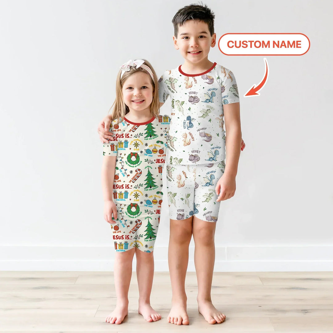 Sweet Baby Dragons Custom Name Bamboo Two Piece Short Sleeve Shorts Pajama Set