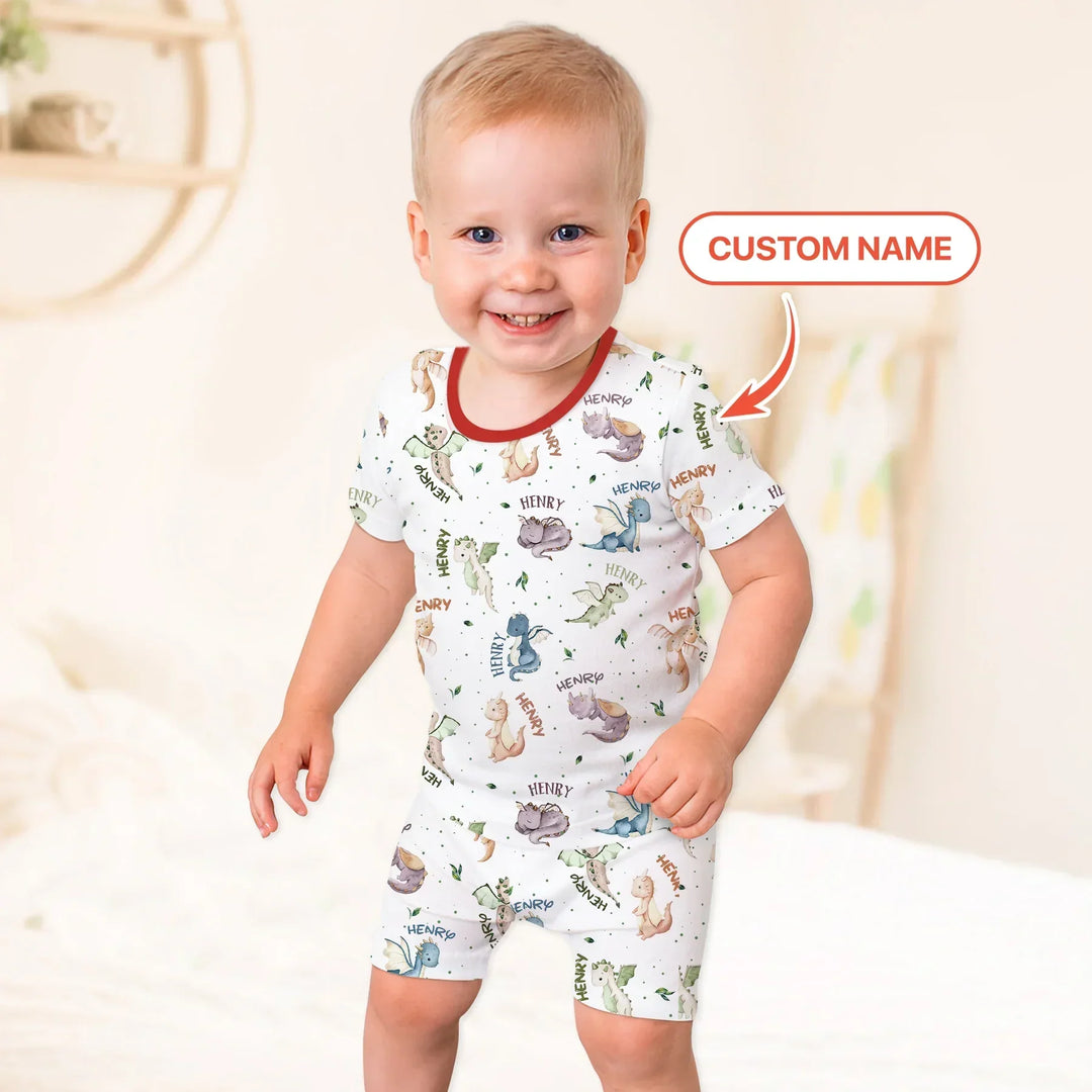 Sweet Baby Dragons Custom Name Bamboo Two Piece Short Sleeve Shorts Pajama Set