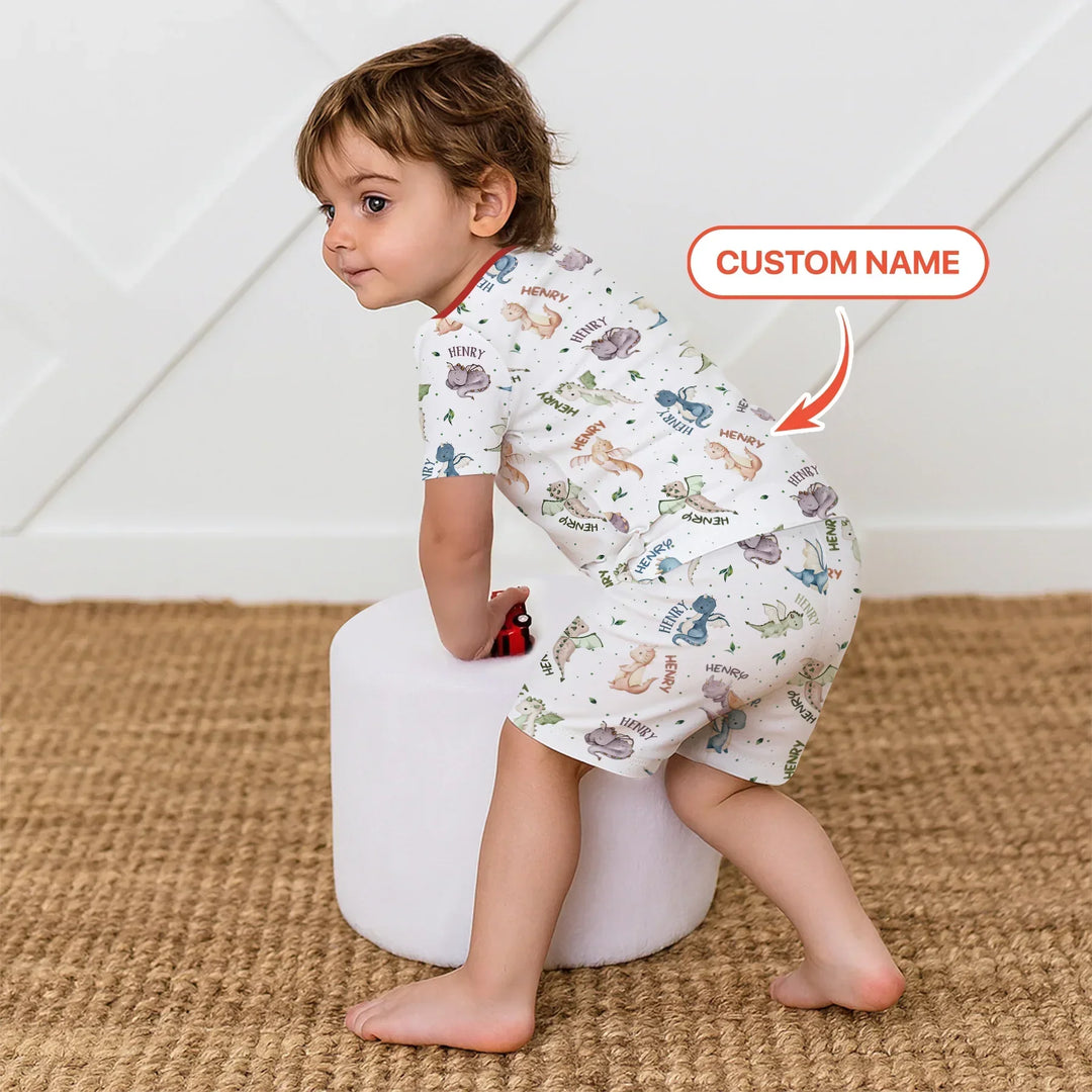 Sweet Baby Dragons Custom Name Bamboo Two Piece Short Sleeve Shorts Pajama Set