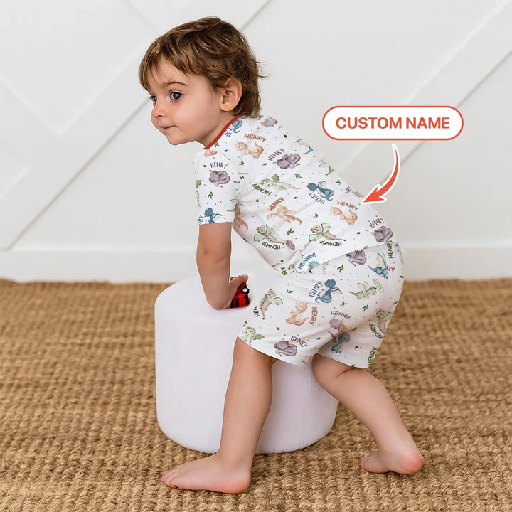 Sweet Baby Dragons Custom Name Bamboo Two Piece Short Sleeve Shorts Pajama Set