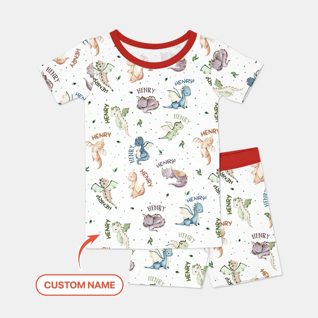 Sweet Baby Dragons Custom Name Bamboo Two Piece Short Sleeve Shorts Pajama Set