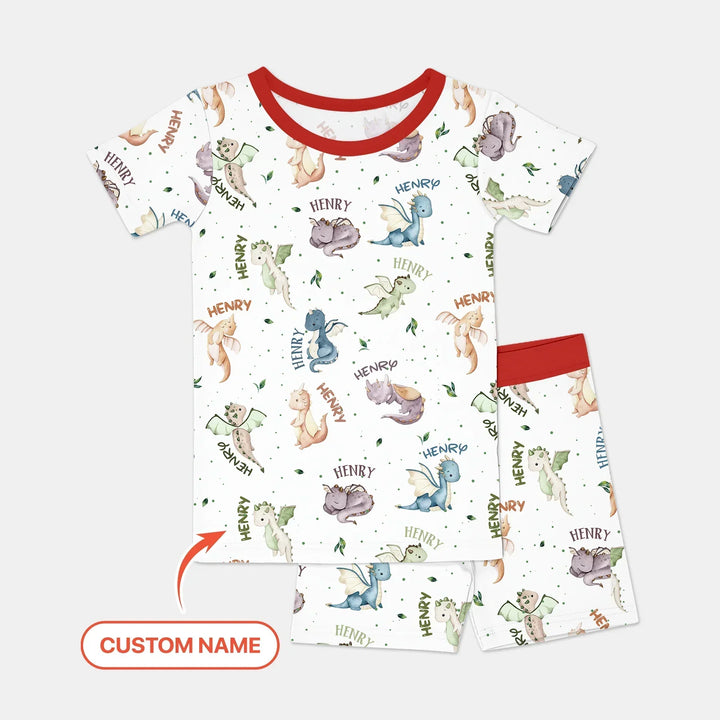 Sweet Baby Dragons Custom Name Bamboo Two Piece Short Sleeve Shorts Pajama Set