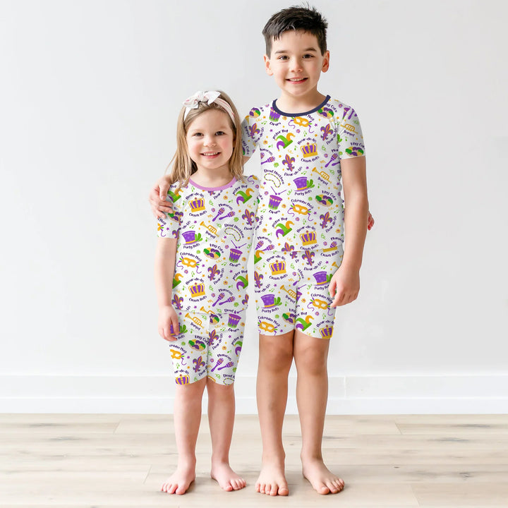 Mardi Gras Family Matching Bamboo Two Piece Short Sleeve Shorts Pajama Set