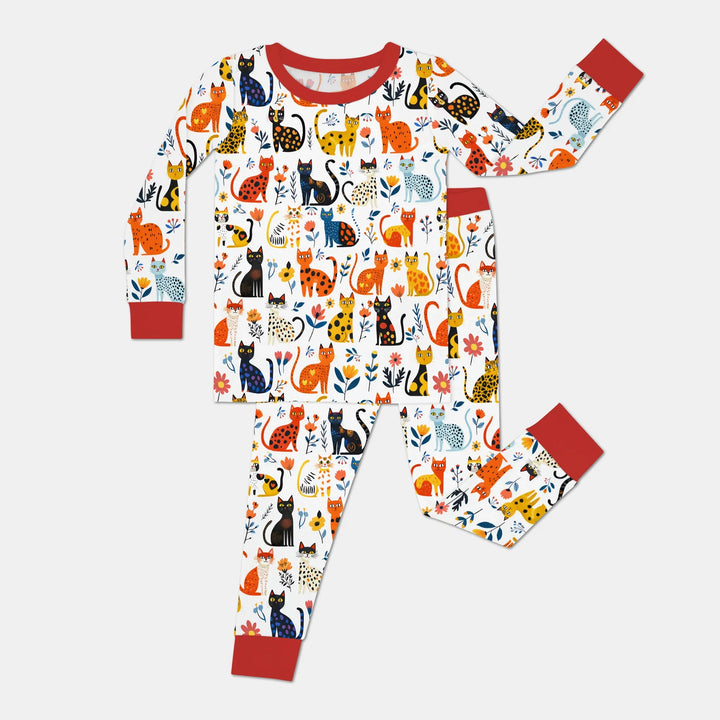 Whimsy Woodland Cats Bamboo Two Piece Long Sleeve Pajama Set