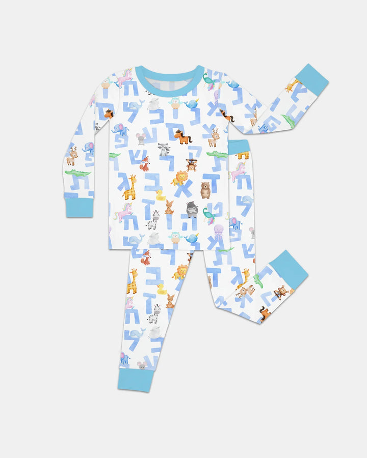 Hebrew Animal Alphabet Bamboo Two Piece Long Sleeve Pajama Set