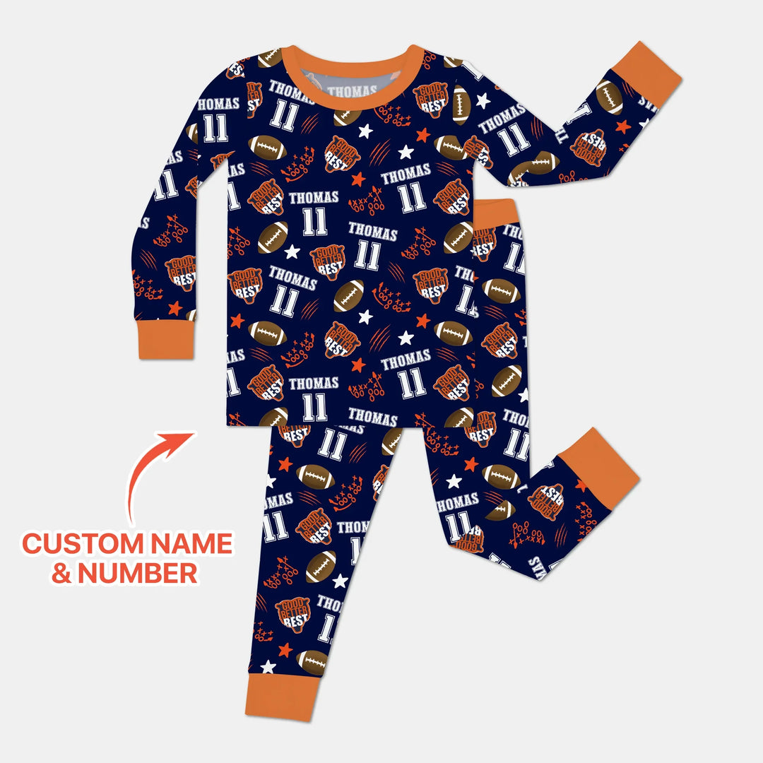Custom Name Football Good Better Best Bamboo Two Piece Long Sleeve Pajama Set