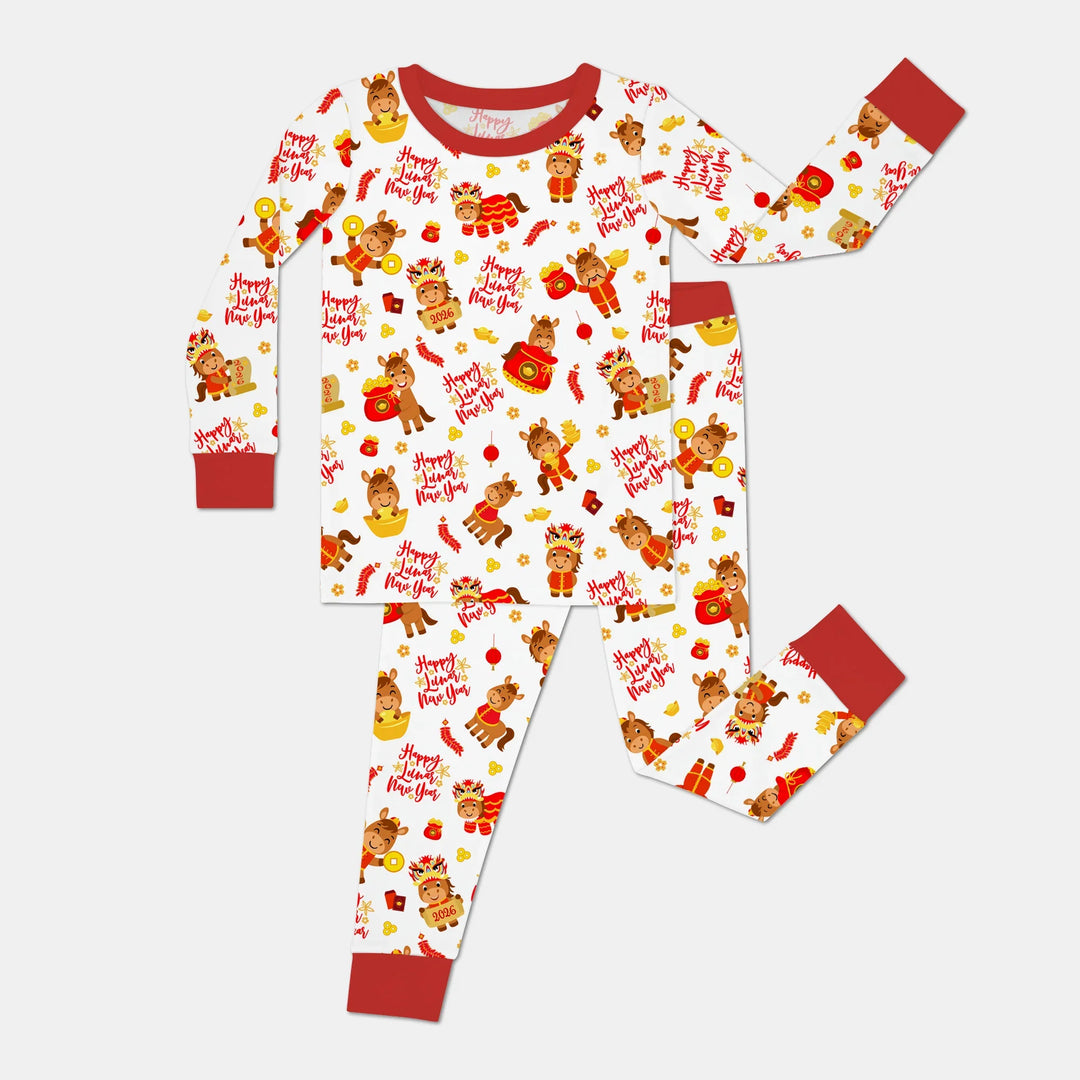 Year of the Horse Bamboo Two Piece Long Sleeve Pajama Set