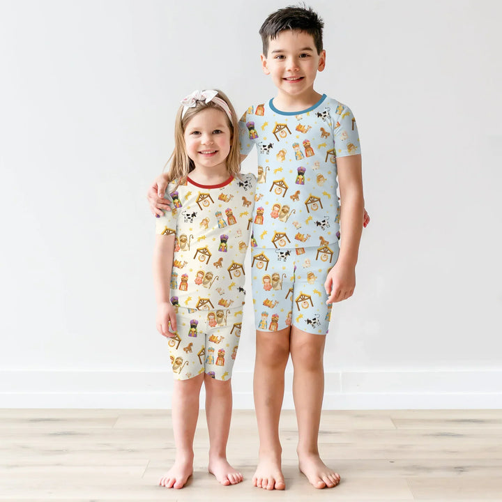 Away In A Manger Bamboo Two Piece Short Sleeve Shorts Pajama Set