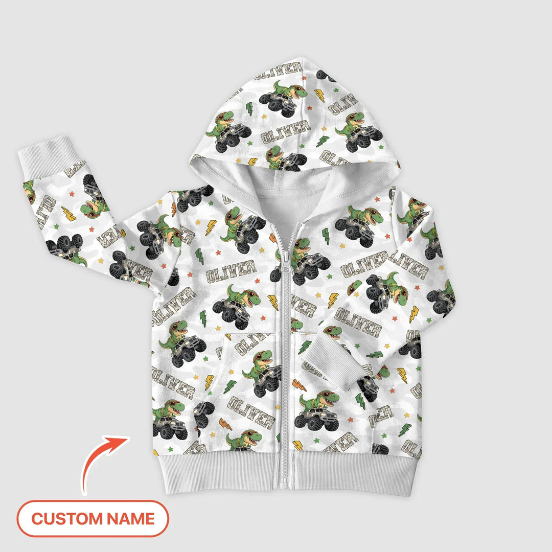 Custom Name Camo Trucker Dino Bamboo Zip Hoodie