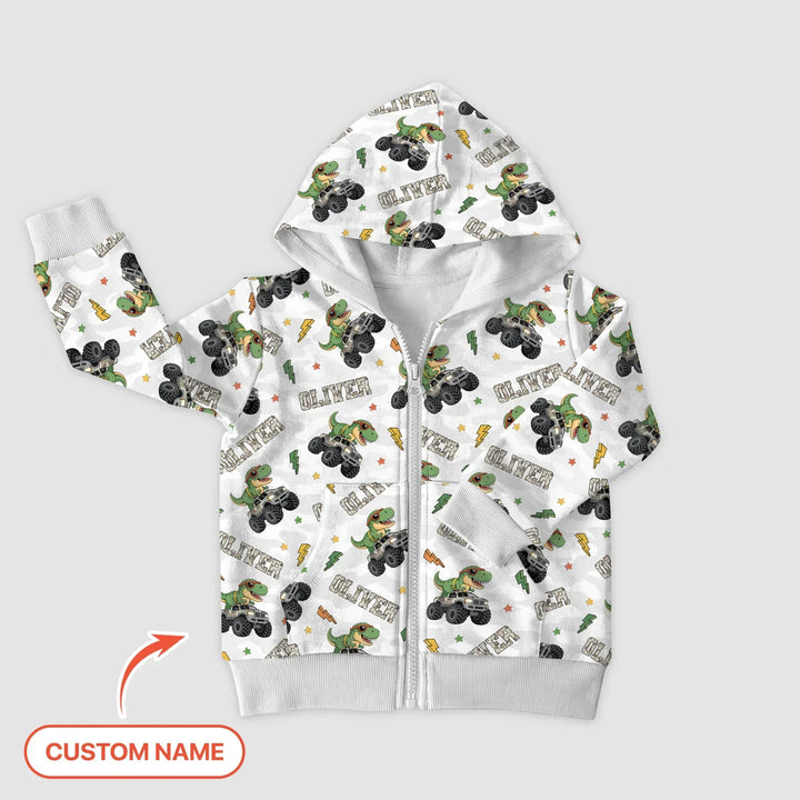 Custom Name Camo Trucker Dino Bamboo Zip Hoodie