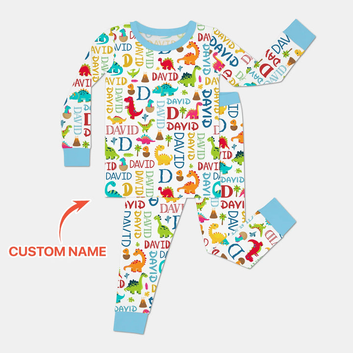 Personalized Fantasy Dinosaur Word Bamboo Two Piece Long Sleeve Pajama Set