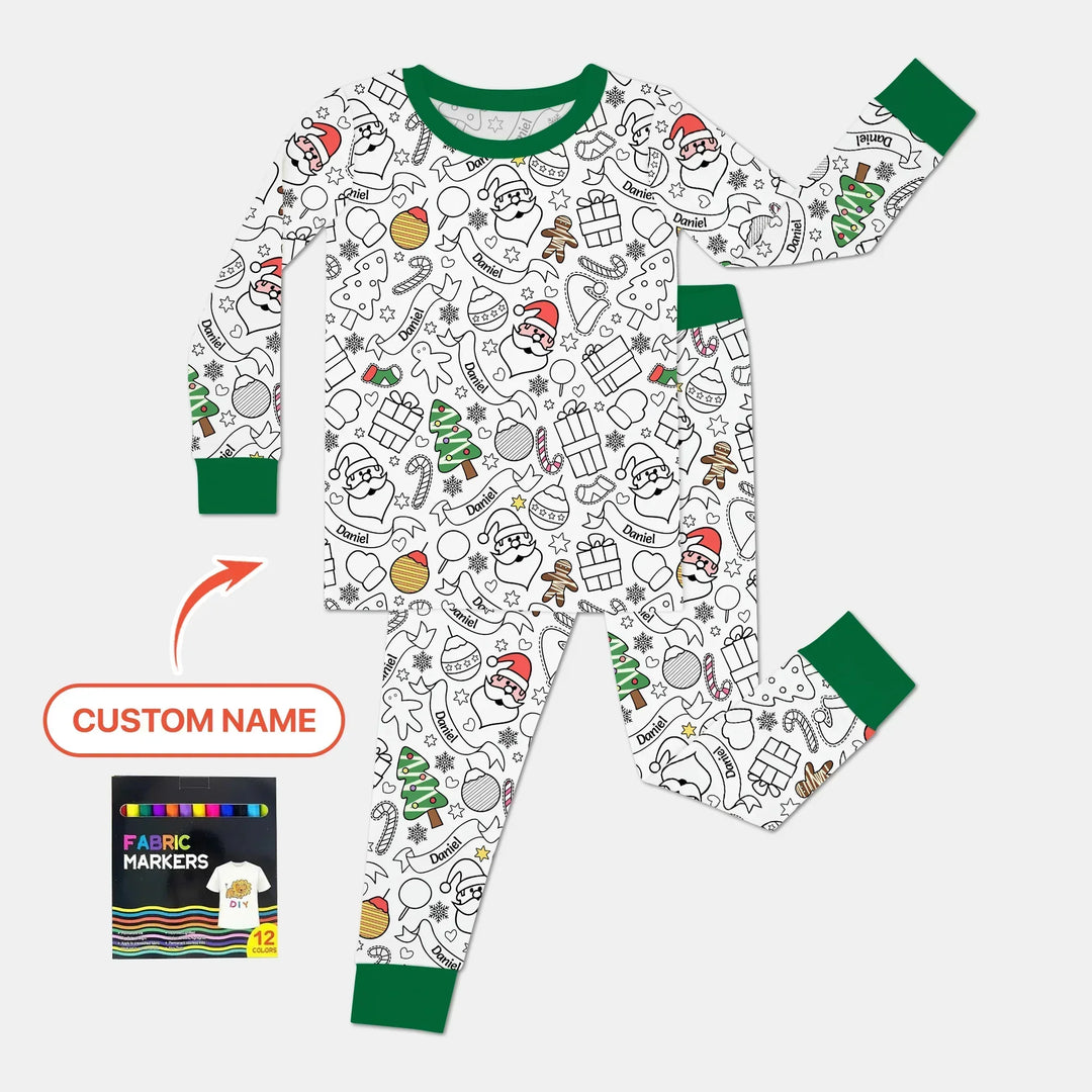 Joyful Doodle Christmas Colorable Bamboo Two Piece Long Sleeve Pajama Set