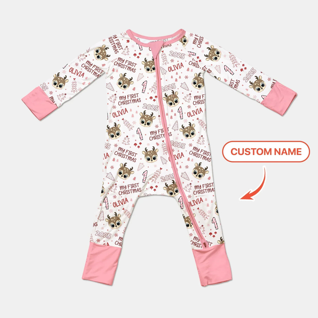 Custom Name Cute Reindeer My First Christmas Bamboo Convertible Zippy
