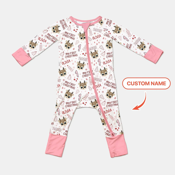 Custom Name Cute Reindeer My First Christmas Bamboo Convertible Zippy