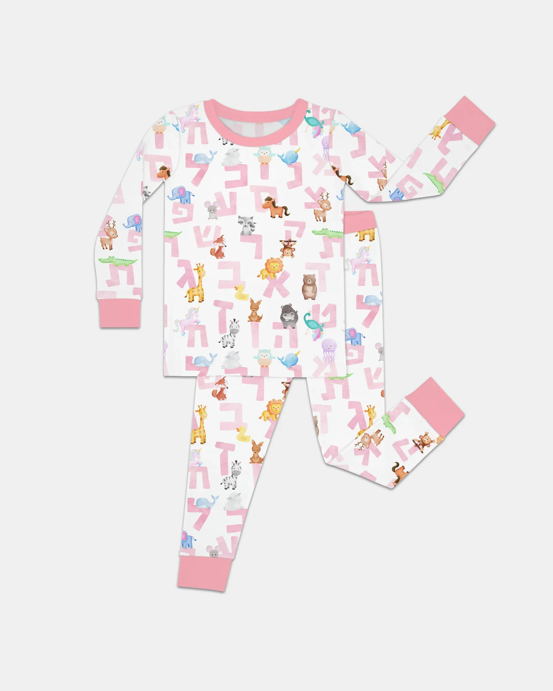 Hebrew Animal Alphabet Bamboo Two Piece Long Sleeve Pajama Set