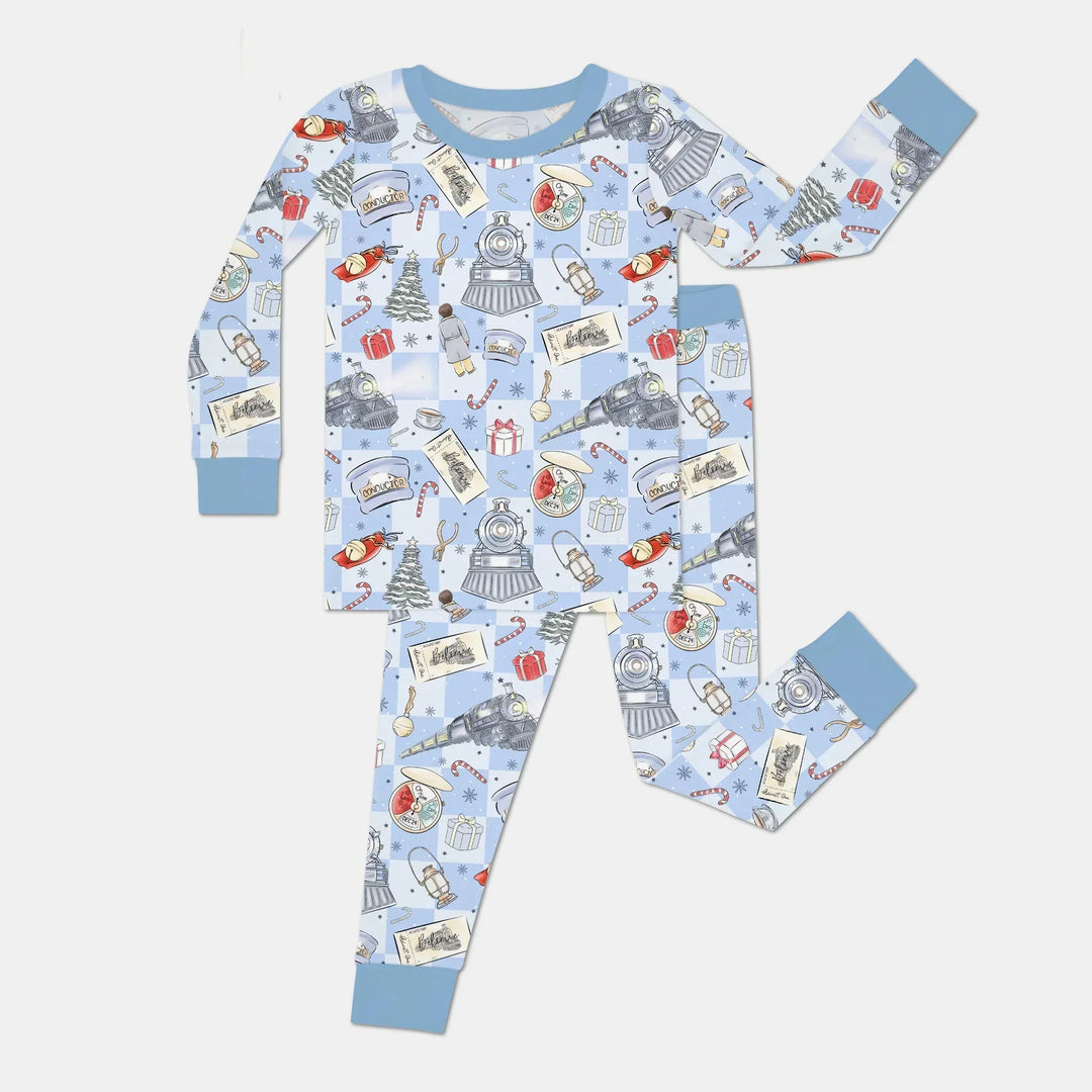 Christmas Train Bamboo Two Piece Long Sleeve Pajama Set
