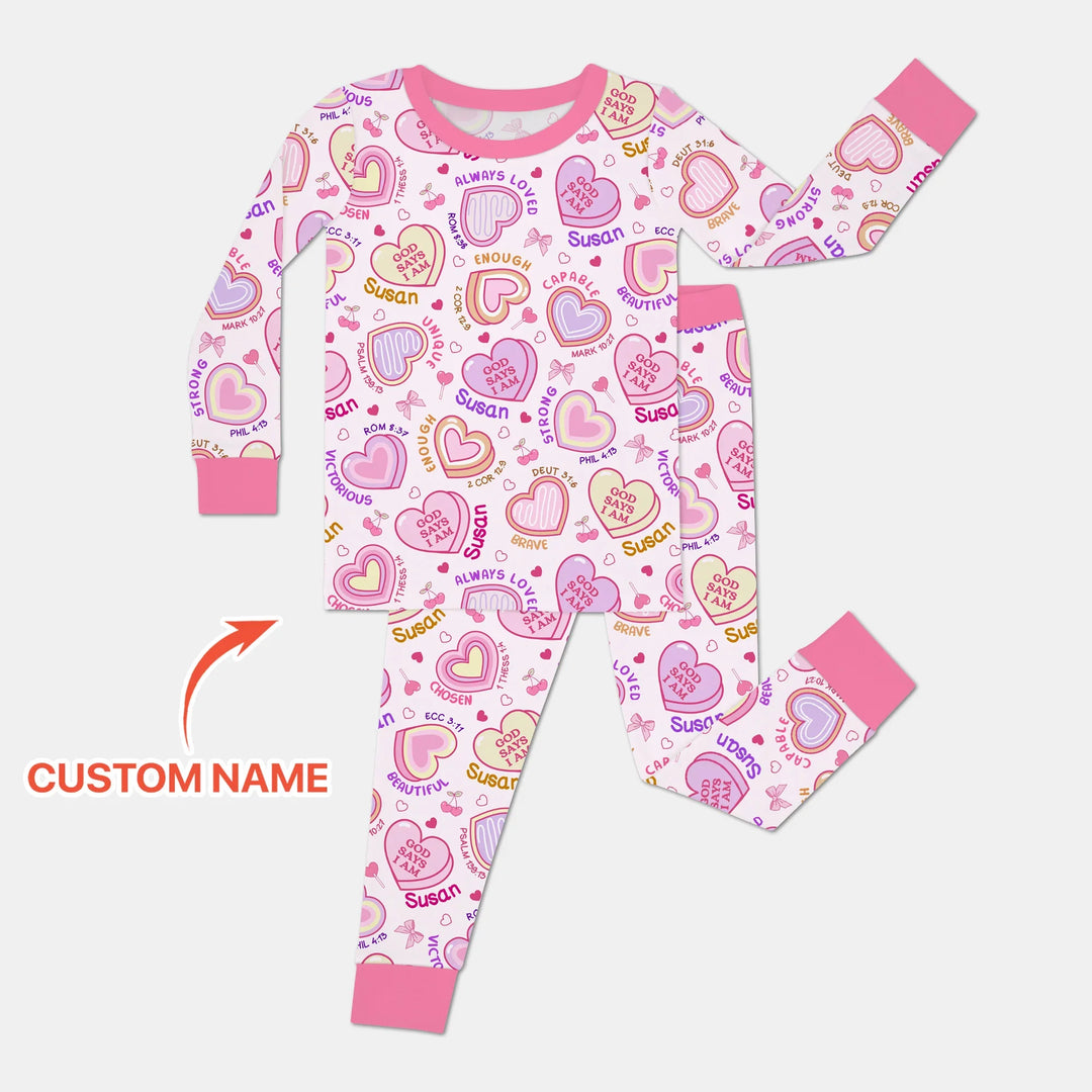God Says I Am Sweet Heart Matching Mommy & Baby Bamboo Two Piece Long Sleeve Pajama Set