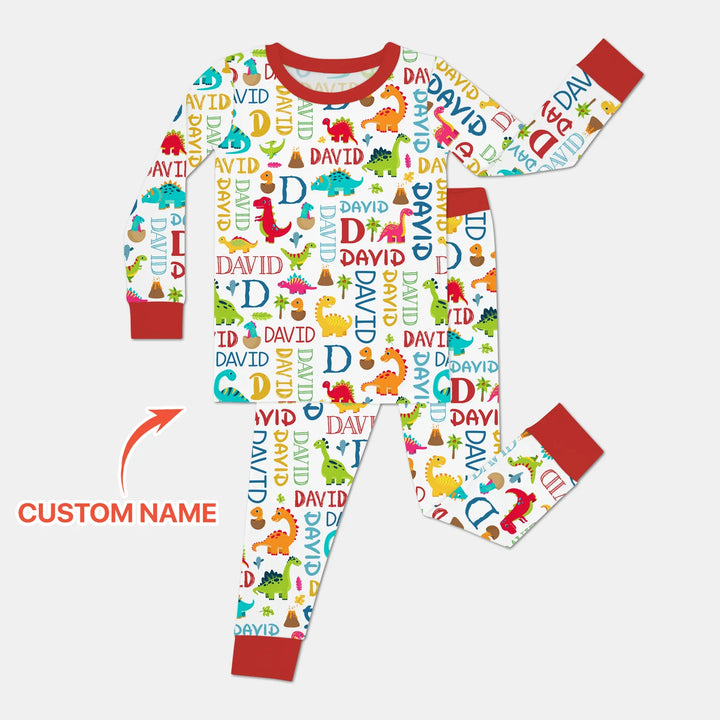 Personalized Fantasy Dinosaur Word Bamboo Two Piece Long Sleeve Pajama Set