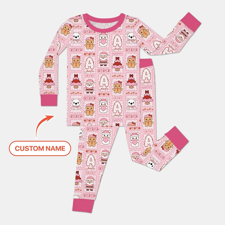 Custom Name Winter Wonderland Bamboo Two Piece Long Sleeve Pajama Set
