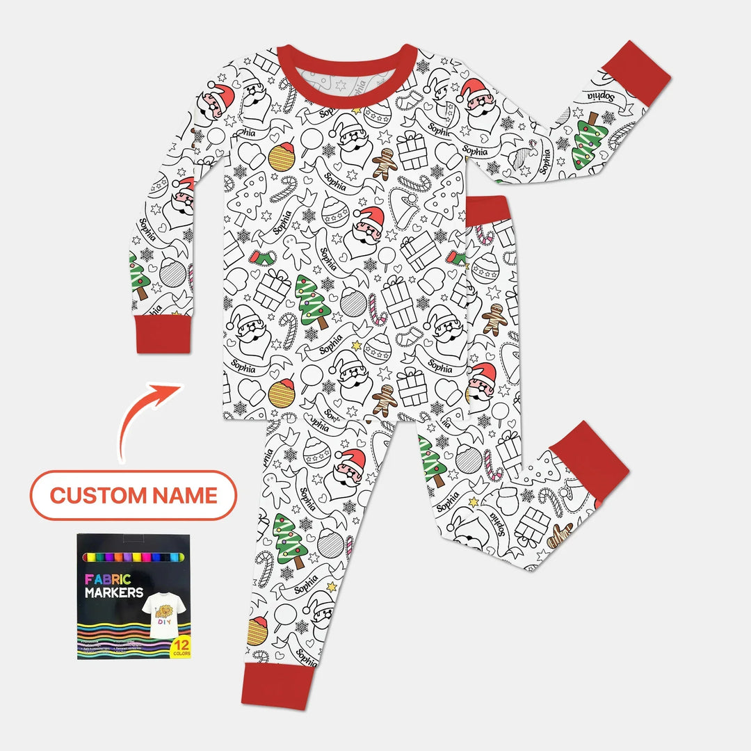 Joyful Doodle Christmas Colorable Bamboo Two Piece Long Sleeve Pajama Set